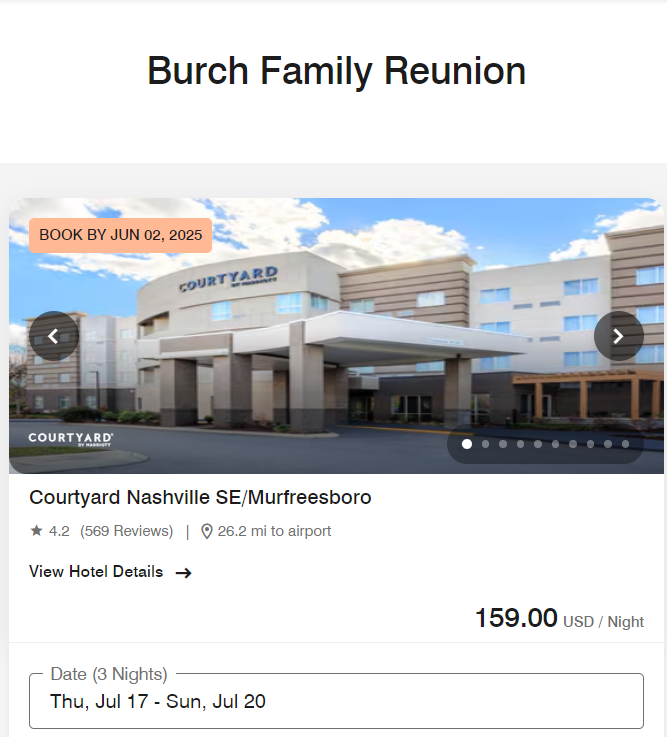 Official 2025 Burch Family Reunion Hotel -CLICK ON THE IMAGE 